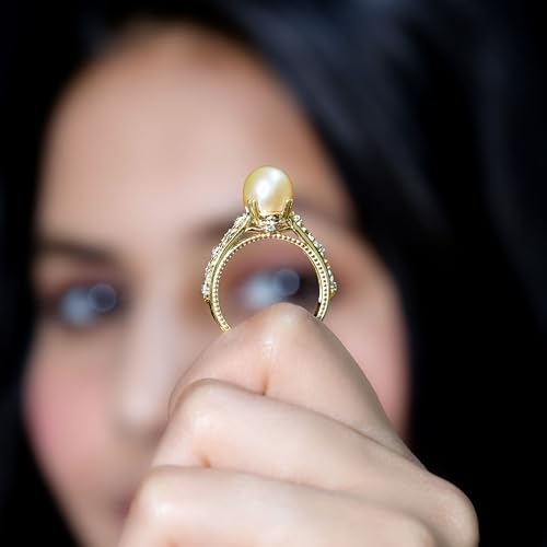 Real Golden Pearl Diamond Engagement Ring, AAA Quality, South Sea Pearl Flower Ring - Ready To Gift4