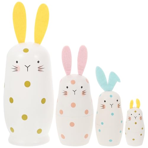 DEARMAMY Bunnies Nesting Doll: 4-Layers Wooden Stacking Dolls - Pastel Colored for Easter Party Home Decoration Boys Girls