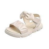BININBOX 幼児 リトルビッグ キッズ ベビー ガールズ サンダル 夏 キラキラ 蝶結び プリンセス ドレス ビーチ サンダル シューズ オープントゥ ソフトソール 滑り止め フラット, ベージュ, 12 Little Kid