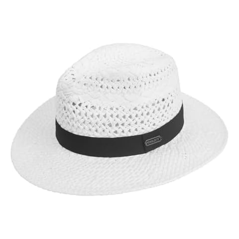 Straw Fedora Panama Hat for Women Men - Summer Beach Sun Hats Wide Brim UV Protection Lightweight(White, M) Cover