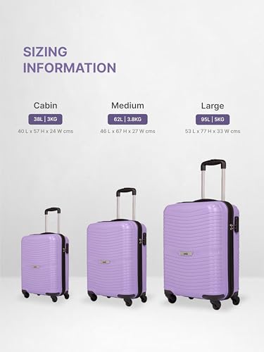 Image of ZOUK Zoya Hardcase Trolley Bag Set of 2 (Cabin 57cm & Medium 67cm) Lightweight PP Suitcase with Silent Spinner Wheels, Telescopic Handle & Combination Lock | Travelling Luggage for Men & Women, Lilac