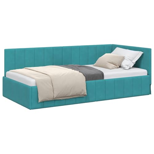 mtlskopl Estructura esquinera de terciopelo 90 x 190 cm, cama tapizada en forma de L, color turquesa con cabecero de montaje flexible, ahorra espacio y sofá para interiores, soporta hasta 140 kg