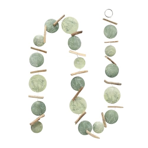 ReWu Capiz Girlande Fine mit Treibholz Capizmuscheln Grün Natur Hängedekoration Wohndekoration Muschelkette Fensterdeko Muschelplättchen Dekokette...