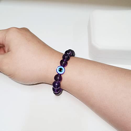 Young & Forever Evil Eye Hand Bracelet for Men & Women - Natural Crystal Stone Beaded Bracelets for Protection & Good Luck - Authentic Gemstone Nazariya for Nazar Kavach & Positive Energy