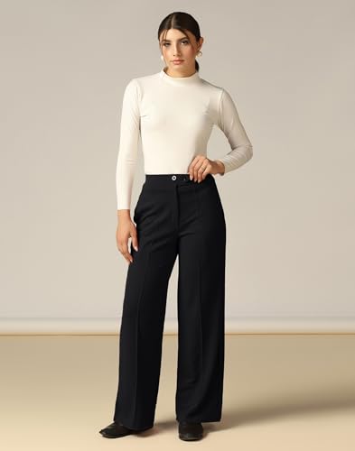 Image of SIRIL Women's Polyester Solid Regular Fit Trouser Pant for Office, College & Events Formal Casual Daily Use