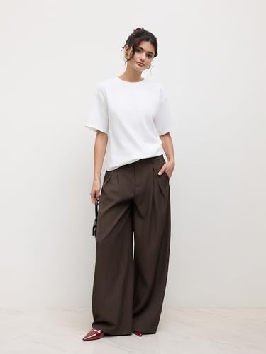 CIDER Wide Leg Pants Woman Straight Leg Trousers Casual Mid Waist Pants Office Work Pants with Pockets4