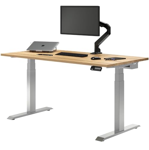 Image of Desky Dual Hardwood Sit Stand Desk - Electric Standing Desk - Dual Motor,3 Stage Adjustable Height Desk - Solid Wood Whole-Piece Top - Standing Desk with Cable Management