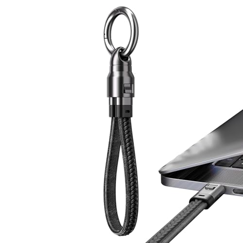 Black 6x16.5x1.4cm Zinc Alloy Keychain USB C Charger Cable Fast Charging Cord Keyrings PD3.1 240W Fast Charging Cable Keychain Lightweight Type-C Double Interface For Business Trip, Gym, Outdoor