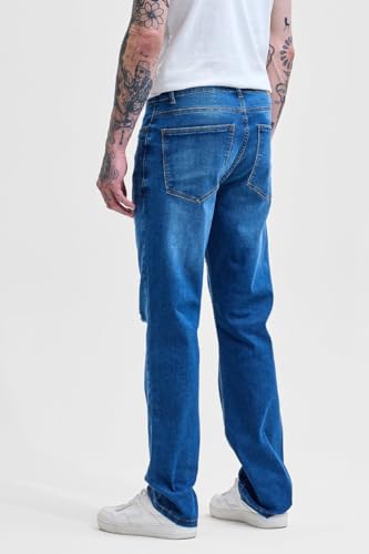 Image of SNITCH Men Jeans Casual Wear | Straight Fit Mid Rise Solid Pattern | Comfortable Cotton Blend with Medium Stretch for All Seasons