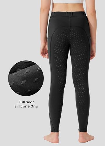 Willit WILLITWOB0690808323WA Girls Fleece Horse Riding Pants Equestrian Breeches Kids Winter Riding Tights Thermal Schooling Tights Black M thumb #1