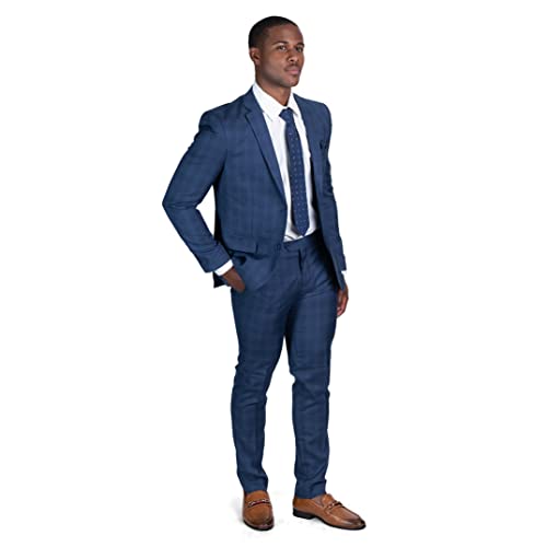 Slim Fit Mens Plaid Suit 2 Button Notch Lapel ZF183353