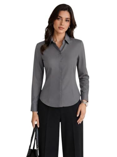 Image of OOMPH! Women's Cotton Solid Formal Shirt | Slim Fit Full Sleeve Button-Down Office Shirt | Spread Collar Smart Casual Workwear Top