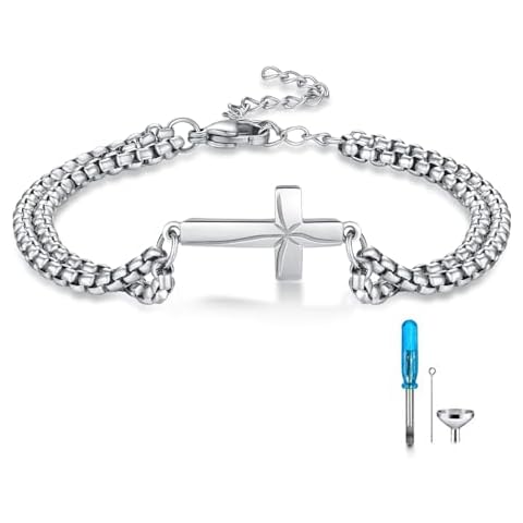 TUGHRA Cross Cremation Bracelets for Ashes Bracelet for Women Cross Urn Bracelet for Ashes 925 Sterling Silver Cremation Jewelry Memorial Gifts Keepsake Bracelet Cover