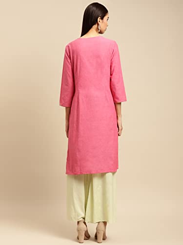 Image of rangita Pink Cotton Knee Length Printed Straight Kurti for Women | Kurta for Women