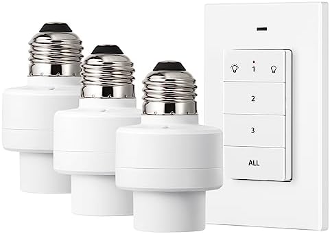 DEWENWILS Remote Control Light Socket, Wireless Light Switch for Pull Chain Light Lamp Fixtures, 100FT Range, No Wiring Needed, ETL Listed(1 Wall Mounted Controller+3 Socket, Shorter Version)