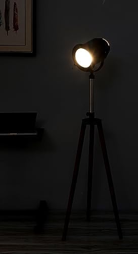 Image of Brown Fabric Shade Tripod Floor Lamp with Black Base Silver Metal Shade Tripod Floor Lamp with Beige Base (Amy Black)
