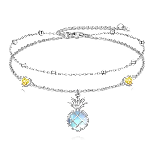 Image of LUHE Pineapple /Mushroom /Star /Mountain Anklets Sterling Silver Adjustable Chain Link Ankle Bracelets Beach Anklet Jewelry for Women Teens