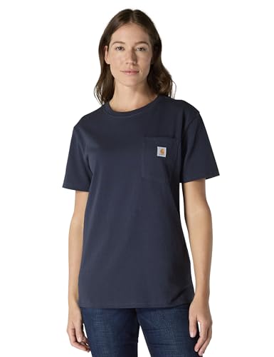 Carhartt womens Loose Fit Heavyweight Short-sleeve Pocket T-shirt Work Utility T Shirt, Navy, Large US