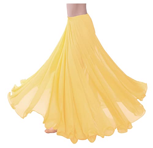Indian Trendy Women Full/Ankle Length Elastic Pleated Retro Maxi Chiffon Long Skirt