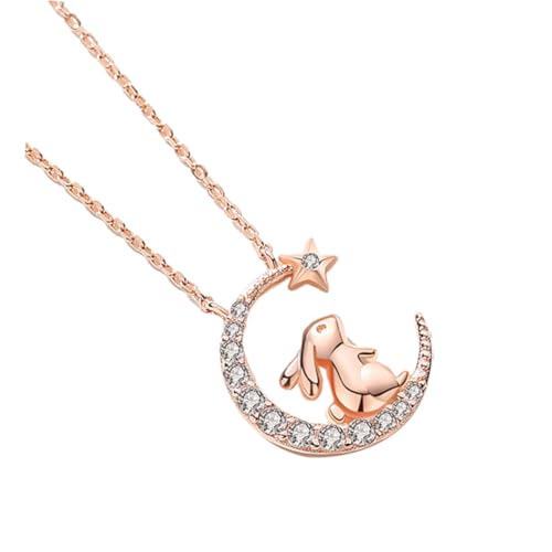 TOYANDONA Halskette Damen Silber 925 Mit Kaninchen Anhänger Zarte Kette Mit Mond Und Stern Design Leichter Schmuck Für Alltag Und Geschenkidee Für Mädchen Und Frauen