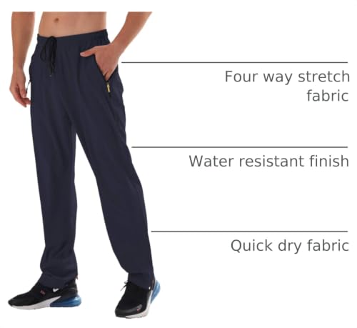 Image of Men's Elastic Waist Hiking Pants Water Resistant Quick-Dry Lightweight Outdoor Sweatpants with Zipper Pockets