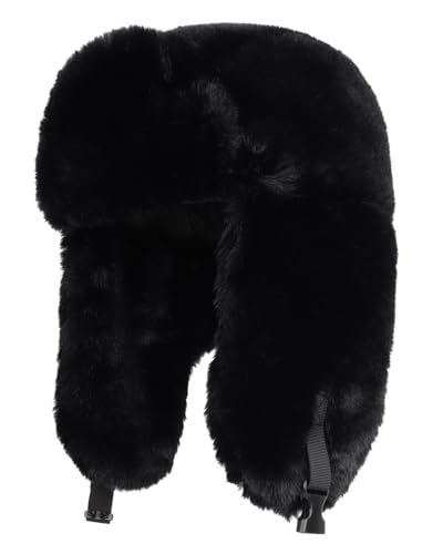 Ushanka Hat for Men Women Winter Cozy Plush Fur Russian Hat with Ear Flaps Fluffy Furry Fuzzy Windproof Warm Trapper Hat Black