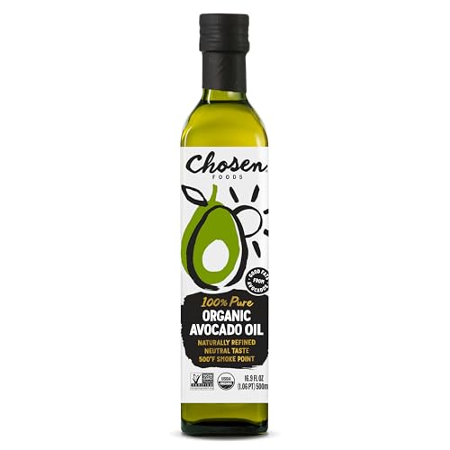 Chosen Foods Organic Avocado Oil, 16.9 Fl Oz - 100% Pure Avocado Cooking Oil made without Sesame or Canola - USDA Organic, Non-GMO, High Smoke Point - (Pack Of 1)