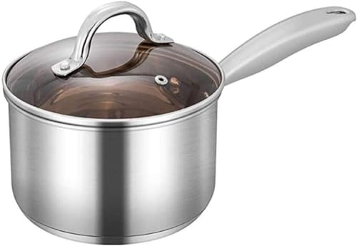 CHFYIJYHM Olla de sopa de leche, cacerola de acero inoxidable, sartenes para leche, cacerola con tapa, olla de cocción, diámetro exterior: 16 cm (diámetro exterior de la maceta: 16 cm)