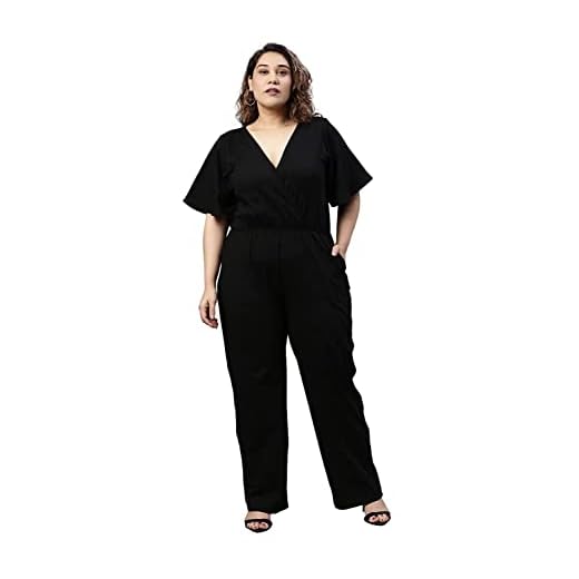 The Pink Moon Women's Full Length Plus Size Black Knit Jumpsuit - (JMPST_BLACK-3XL_Black_3XL)