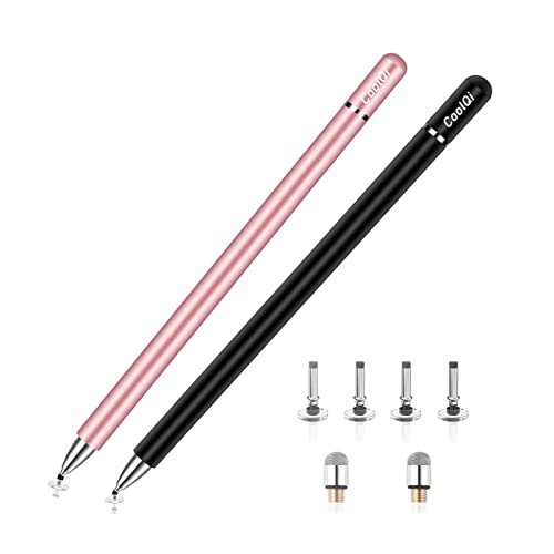 Stylus Pens for Touch Screens 2 Pack 2 in 1 High Precision Universal ipad Pen Stylus Pen for iPad iPhone Android Microsoft Tablets Compatible with All Touch Screens with 6 Tips(Black/Pink)