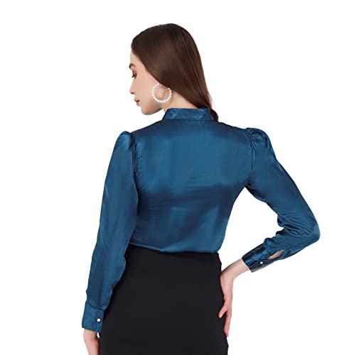 Image of MISVERSE Blue Satin Frill Shirt