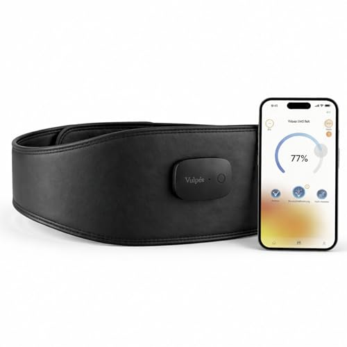 Vulpés Cinturón EMS Inteligente Core con App – Abdominales y Zona Lumbar, electroestimulación controlada para Fitness y recuperación (6 electrodos, 8 Modos).
