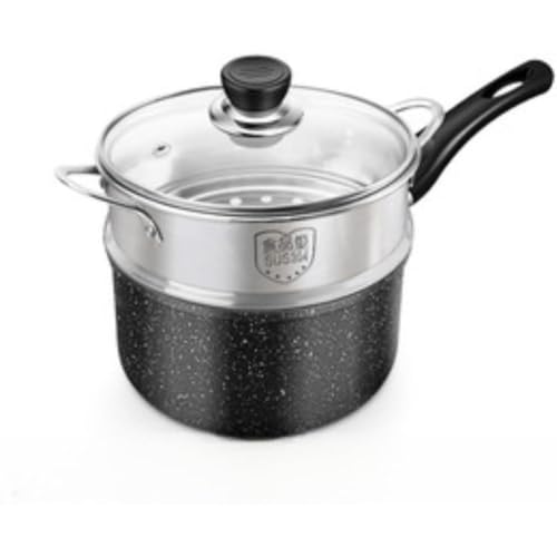 AKILER片手鍋対応オール熱源対応焦げ付き防止ミルクパンチングくっつきにくい洗いやすい一人鍋揚げ物煮物蓋付き+蒸し器/16 cm (盖有+蒸器,16cm)