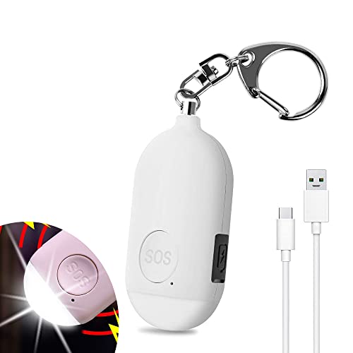 Shackcom Allarme Personale ricaricabile, 130 dB Forte SuonoAllarme di Sicurezza Personale Allarme Autodifesa per Donne/Bambini/Ragazze/Anziani con Torcia LED-Bianco