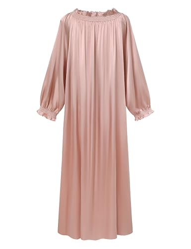 Image of PRODESIGN Long Nightgowns for Women - Long Sleeve Vintage Off the Shoulder Sleepwear Victorian Nightdress Button Up Nightgown