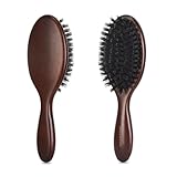 BRUSHZOO Mini Hair Brush, Travel Boar Bristle Hair Brush for Fine Short Thin Hair Type Keep Hair Heathy Restore Shine And Texture