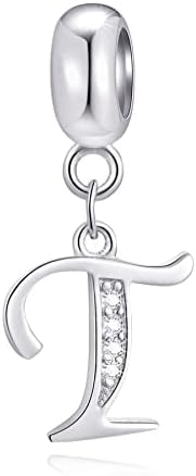 CRISNATA 26 Letter Pendant Charms, Polished 925 Sterling Silver Complete Initial A-Z Dangling CZ Stone Alphabet Beads, fits European Bracelet Necklace, Gift for Mother/Father/Daughter/Son/Sister/Aunt