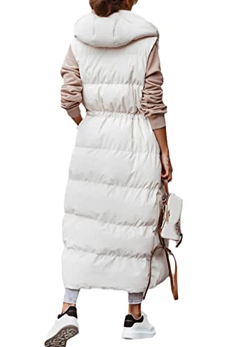 Tankaneo Women's Long Quilted Vest Outerwear Hooded Maxi Length Sleeveless Puffer Vest Full-zip Cotton Padded Coat4