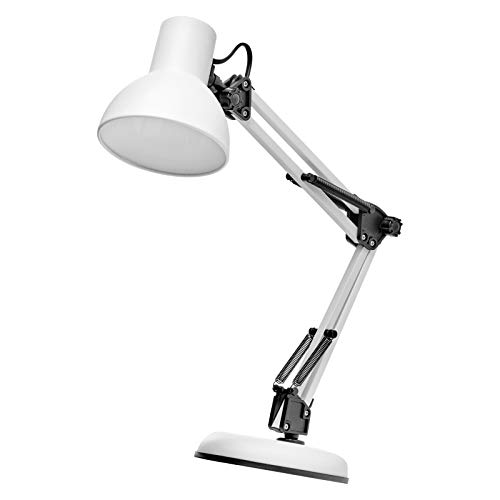 Lampe de bureau blanche EMOS LUCAS en métal avec douille E27 et bras articulé réglable