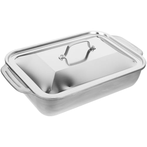 BESPORTBLE Stainless Steel Deep Roasting Pan with Handles and Lid Rectangular Fish Grill Tray for Even Cooking Food Serving and Storage Plate Portable Kitchen Roaster