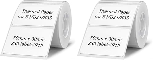 NIIMBOT Cinta de etiquetas térmicas para impresoras B1 B21 B3S, etiqueta de dirección impermeable, autoadhesiva 2" x 1" (50x30 mm), 1 rollo de 230 (Paquete de 2)