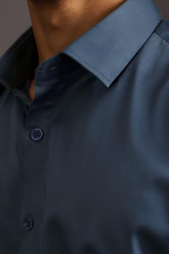 Image of BEYOURS Men's Full Sleeve Shirt Regular Fit Spread Collar 100% Cotton Satin Office & Formal.