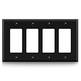 ELEGRP 4-Gang Decorative Wall Plates, Mid-Size 4.88' H x 8.57' L Unbreakable Thermoplastic Faceplate Cover for Decorator Receptacle Outlet Switch, UL Listed (1 Pack, Glossy Black)