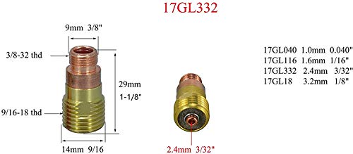 Image of RIVERWELD TIG Stubby Gas Lens Collet Bodies 17GL332 10N24S 3 /32'' 20pcs | Assorted size kit for QQ300 PTA DB SR WP 17 18 26 TIG Welding Torch