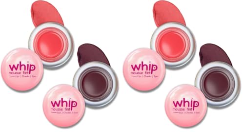 Image of Glam21 Whip Mousse Tint 3-in-1 | Lip, Cheek & Eye Tint | Vitamin E, Jojoba Oil & Shea Butter | Waterproof, Long-Lasting, Highly Pigmented | Lightweight Travel-Friendly Makeup | 4gm Each | Combo Pack Of 4 (Peachy Coral&Plum Star)