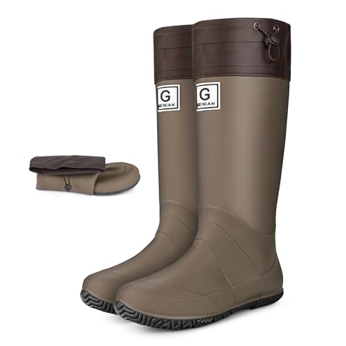 Image of Wasserflux Women's Mid-Calf Rain Boots - Waterproof Foldable Rubber Boots with Adjustable Cuff, Anti-Slip Sole, Lightweight for Gardening & Outdoor Work