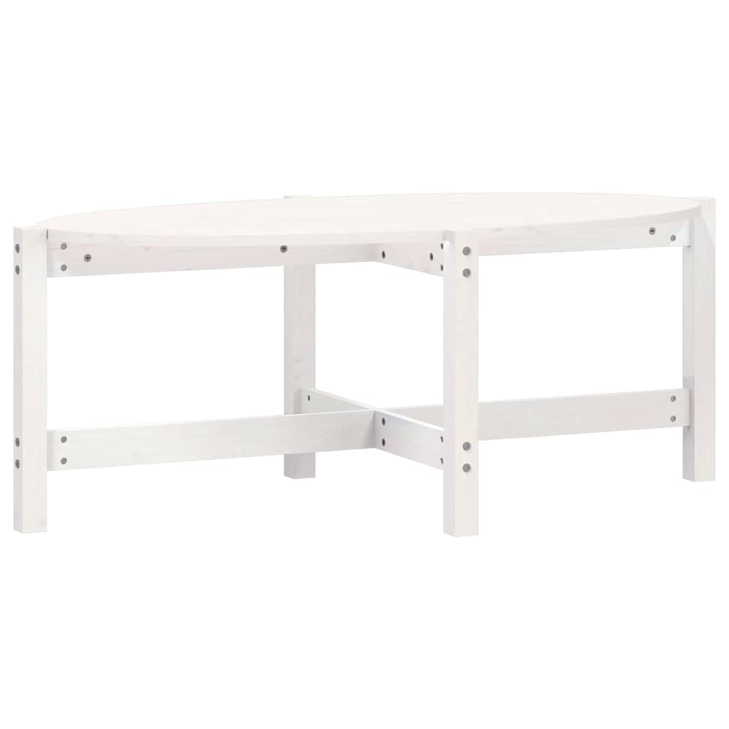 Tavolino da salotto bianco, 118 x 63 x 45 cm, in legno massello di