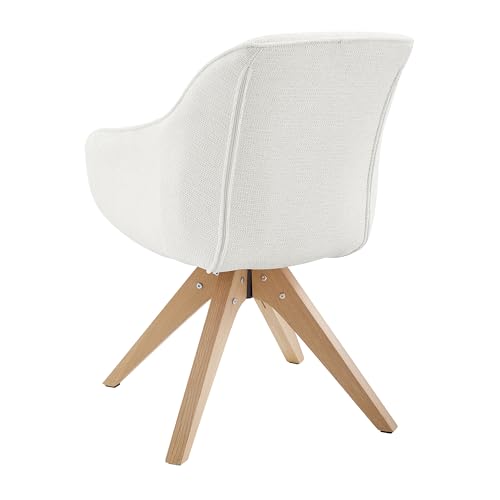 Art Leon Dining Chair, Mid Century Modern Fabric Upholstered Swivel Dining Room Chair with Oak Wood Legs, Leisure Side Chair with Arms for Living Room, Off White - Thumbnail 6
