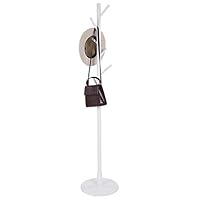 Wooden Coat Rack Stand with 8 Hooks Vertical Tree Shape Design Ideal for Hanging Clothes Hats Jackets and Fabrics Perfect for Home Offices (White)