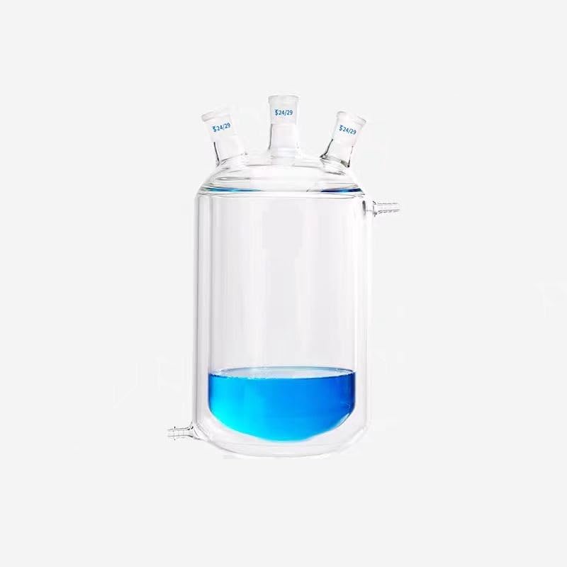 2000mL Three-Hole Jacketed Reaction Bottle - Double Layer Glass Reactor Flask for Laboratory Use